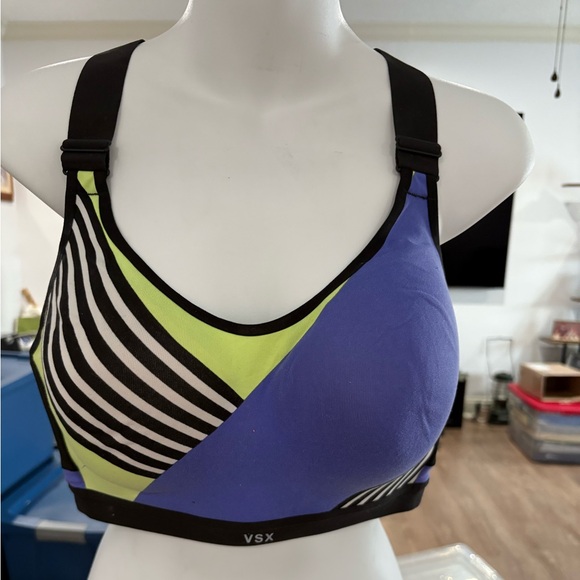 VSX Women's Striped Colorblock Sports Bra - Purple, Black, Green - Picture 1 of 6
